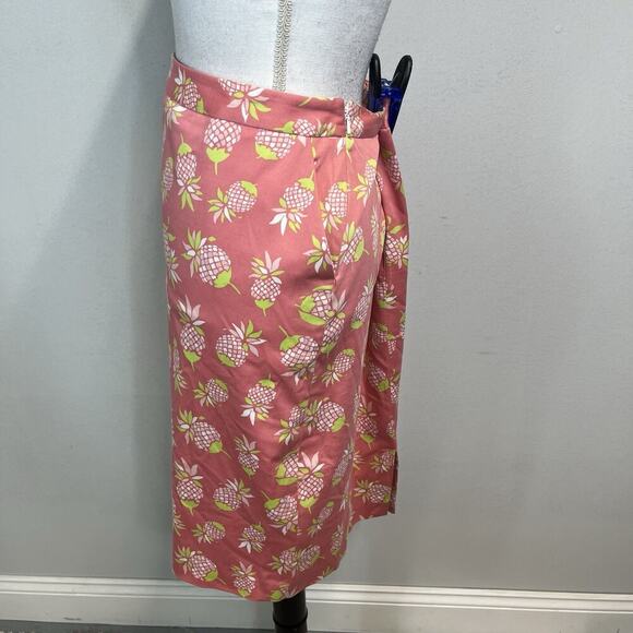 Brooks Brothers 346 Skirt size 12 Pink Green Pineapples Straight Knee Stretch - Picture 6 of 9